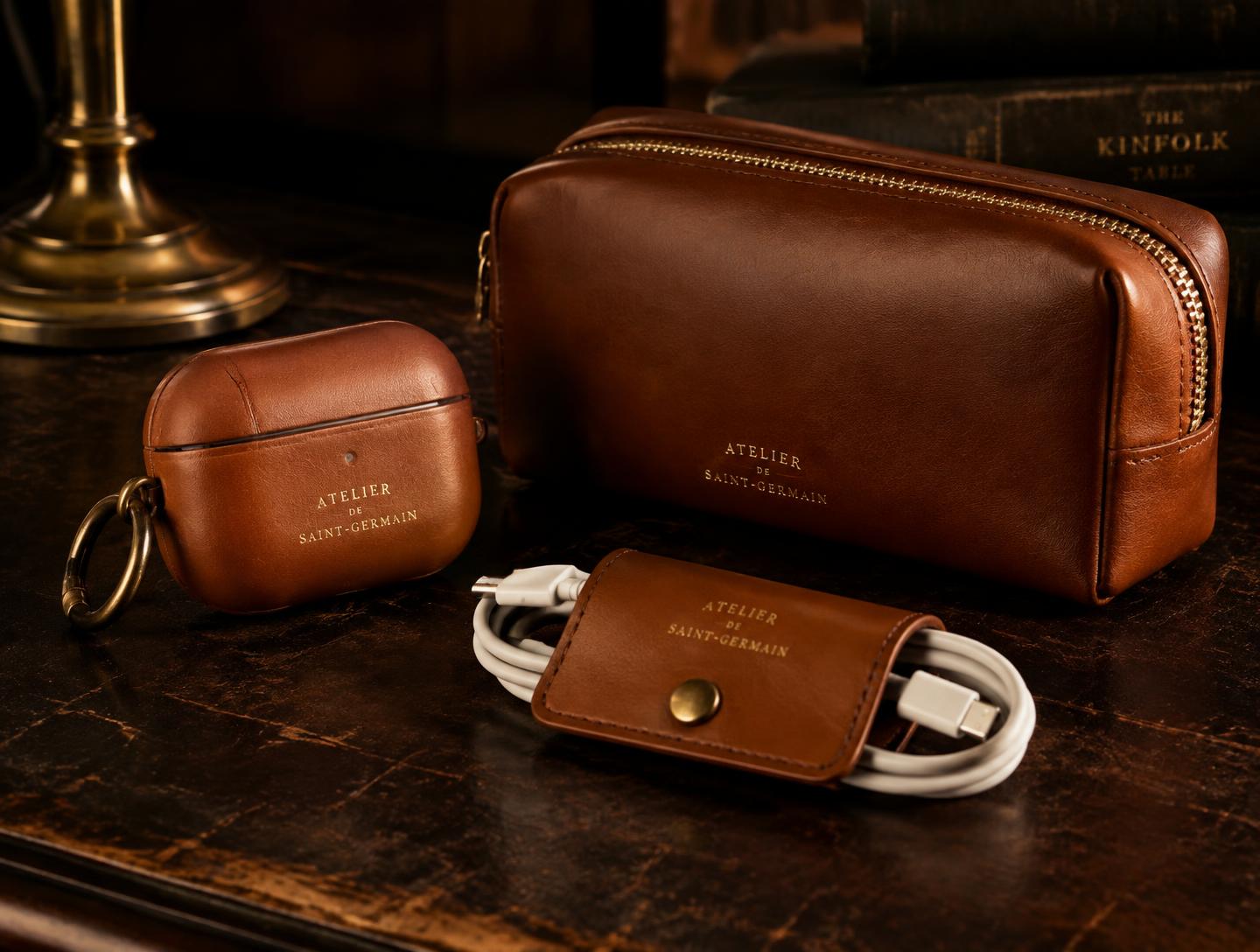 Leather earbud case, cable organizer and tech pouch